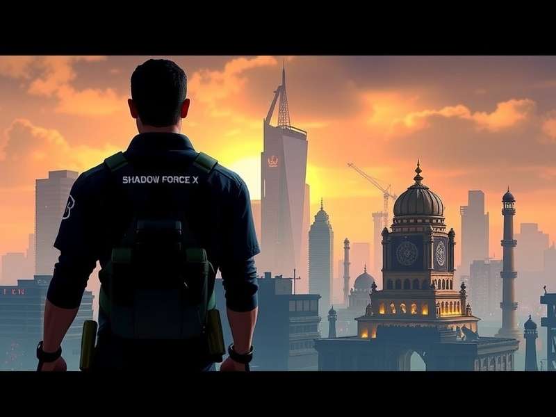 Shadow Force X Key Art showing protagonist in Mumbai skyline